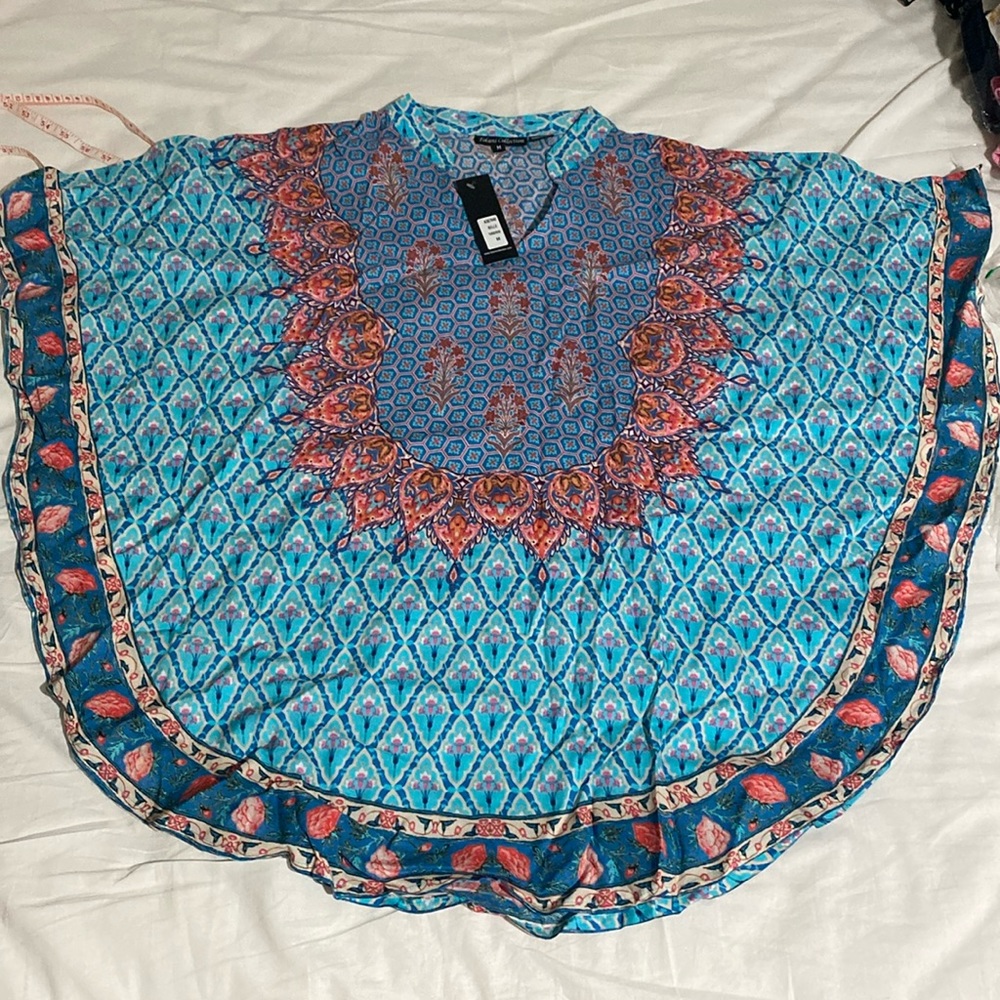 Tolani collection mandarin collar printed woven caftan tunic